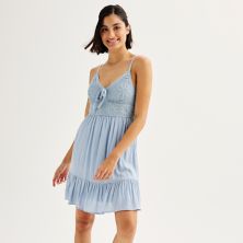 Juniors' Almost Famous Sleeveless Molded Cup Crochet Bodice Dress Almost Famous