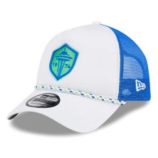 Men's New Era White/Blue Seattle Sounders FC Court Sport Foam A-Frame 9FORTY Adjustable Trucker Hat New Era