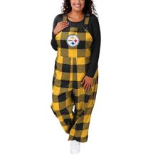 Women's FOCO  Black Pittsburgh Steelers Big Logo Plaid Overalls Unbranded