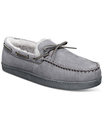 Men's Faux-Suede Moccasin Slippers with Faux-Fur Lining, Created for Macy's Club Room