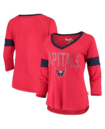 Women's Red Washington Capitals Ultimate Fan Raglan 3/4-Sleeve V-Neck T-shirt Touch