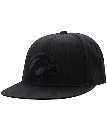 Men's Iowa Hawkeyes Black On Black Fitted Hat Top of the World