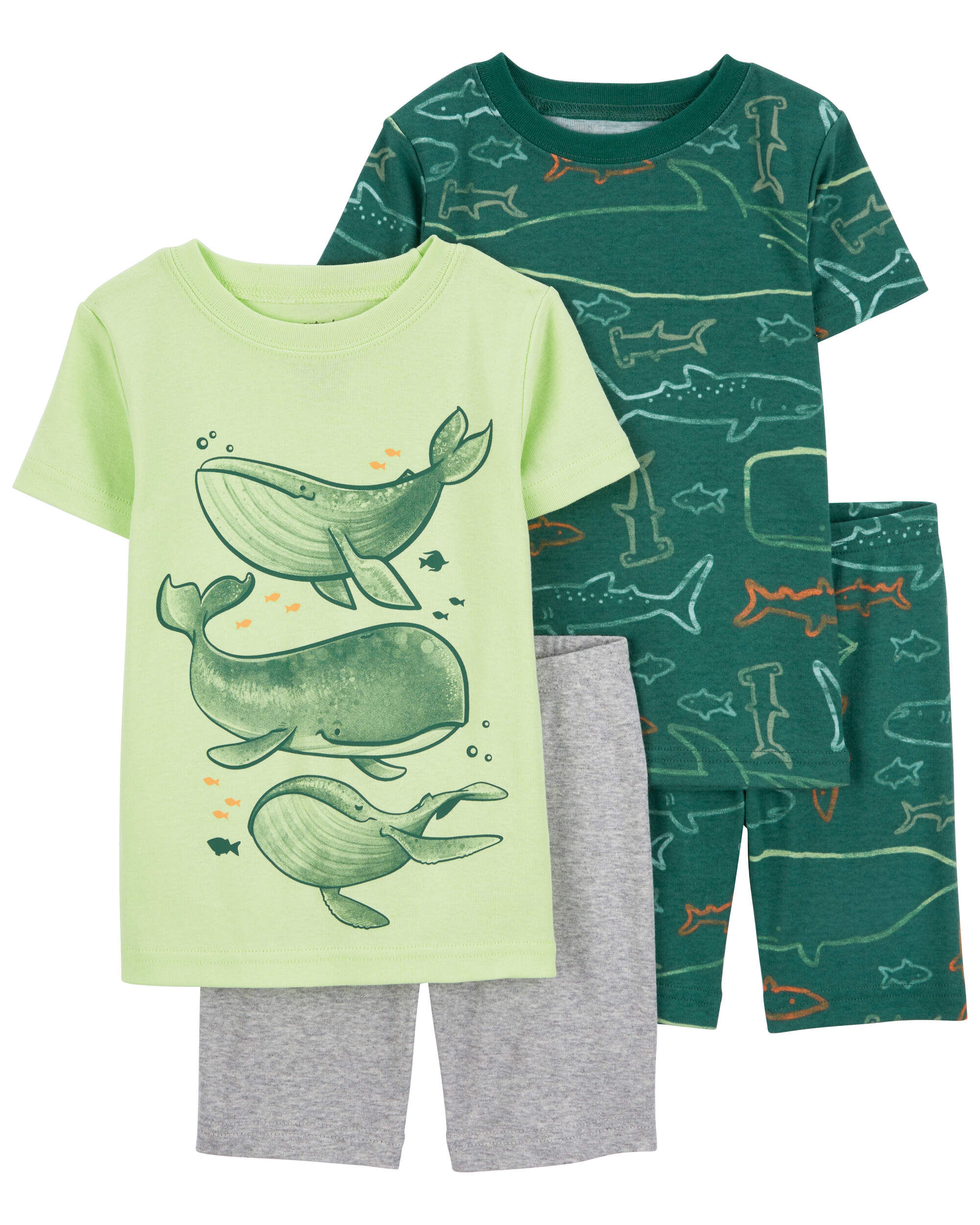 Детская пижама из 4 предметов из смесового хлопка с изображением кита Carter's