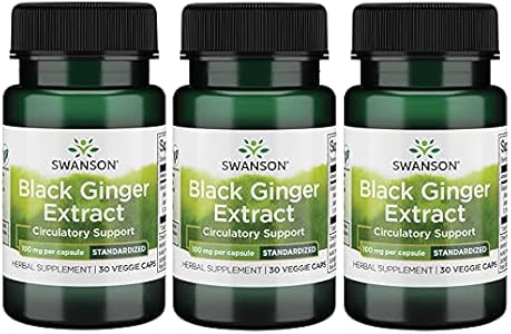 Swanson Black Ginger Extract - Promotes Healthy Blood Circulation and Physical Vigor - May Aid Heart Health, Muscle Tissue, and Mental Wellbeing - (30 Veggie Capsules, 100mg Each) 1 Pack Swanson