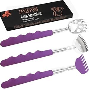 3 Pack Different Back Scratcher Metal Portable Telescoping with Rubber Handles, Extendable Back Massager Tool with Beautiful Box, Stocking Stuffers for Men Women Kids Adults (Black) Yeipis