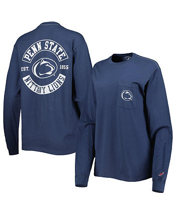 Women's Navy Penn State Nittany Lions Oversized Pocket Long Sleeve T-shirt League Collegiate Wear