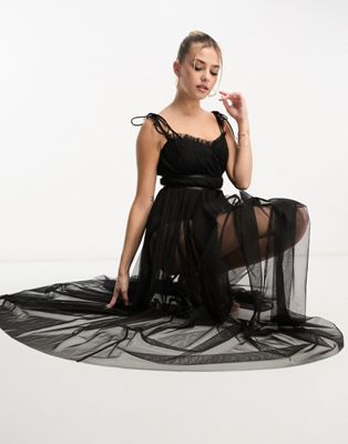 Anaya sheer maxi dress with bodysuit underlayer in black  Anaya