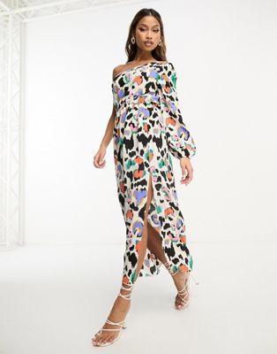 Женское платье средней длины с одним плечом в цветном принте ASOS DESIGN ASOS DESIGN