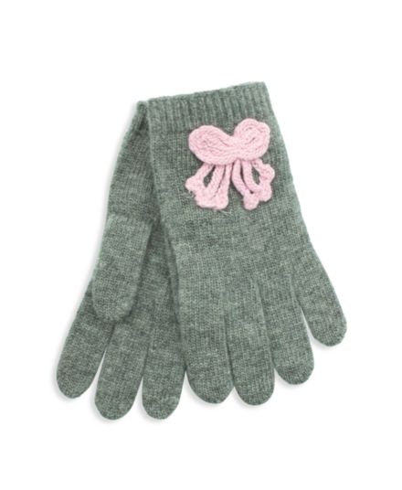 Вязаные перчатки с бантом для девочек из смесовой шерсти Portolano