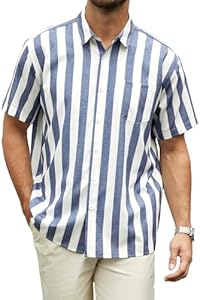 Hardaddy Men's Striped Shirts Casual Short Sleeve Button Down Summer Hawaiian Shirts Hardaddy