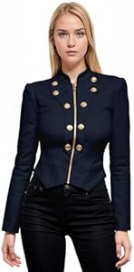 Hybrid & Company Women's Fashion Military Crop Premium Ultra Stretch Gold/Sliver Zip Up Dressy Blazer Jacket Hybrid & Company