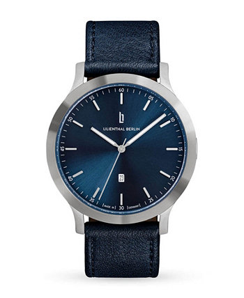 Часы Huxley унисекс, серебристо-синие, темно-синие кожаные, 40 мм Lilienthal Berlin
