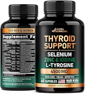 Thyroid Support for Women - Selenium 200 mcg | Zinc & Iodine | L-Tyrosine | Magnesium | Adaptogen Herbs - 20-in-1 Antioxidant & Immune Support - Vegan, Non-GMO, Lab Tested - 60 Capsules (Капсулы), Made in USA NUTRAHARMONY