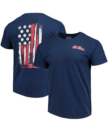 Men's Navy Ole Miss Rebels Baseball Flag Comfort Colors T-shirt Image One