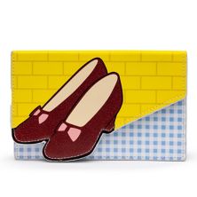 Wizard of Oz Wallet, Fold Over, Dorothys Ruby Slippers with Bricks and Checkers, Vegan Leather Buckle-Down