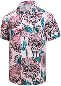 SheLucki Hawaiian Shirt for Men, Unisex Summer Beach Casual Short Sleeve Button Down Shirts, Printed Palmshadow Clothing SheLucki