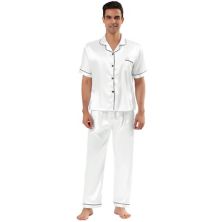 Men's Pajamas Classic Satin Short Sleeves Button Down Pajama Sets Lars Amadeus