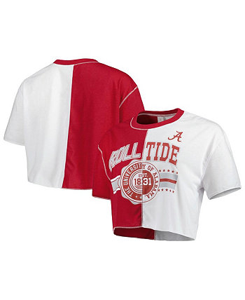 Women's Crimson, White Alabama Crimson Tide Colorblock Cropped T-shirt ZooZatz