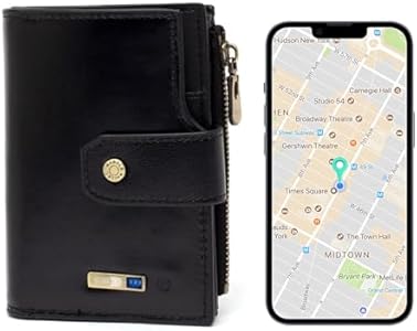 Anti-Lost Bluetooth Wallet Tracker & Finder, Minimalist trackable Wallet for Men, Leather Wallet Credit Card Holder (Carbon Black) SMART LB