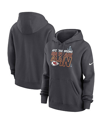 Женский пуловер с капюшоном Kansas City Chiefs 2023 AFC Champions Locker Room Trophy Collection антрацитового цвета Nike