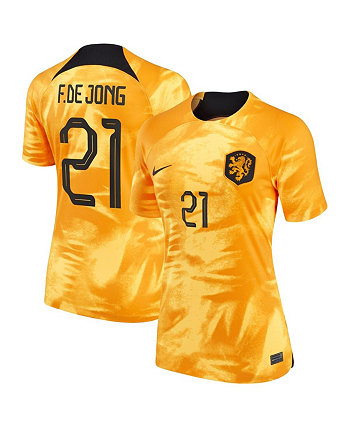 Женская футболка Fredkie de Jong Orange, сборная Нидерландов 2022/23 Home Breathe Stadium, реплика игрока, майка Nike