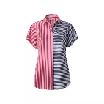 Полосатая хлопковая блузка с короткими рукавами Akris punto