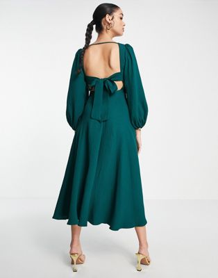 Nobody's Child Zola puff sleeve low back dress in green Nobody's Child