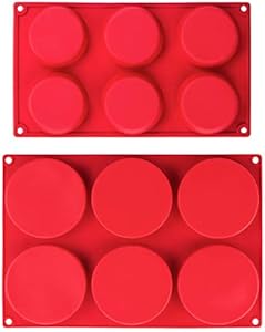 Webake Silicone Molds for 3 Inch and 4 Inch Round Disc Pan for Cake, Muffin Top, Bun, Custard, Tart, Resin Coaster, 6 Cavity, Red Set of 2 Webake