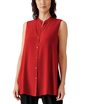 Women's Silk Band-Collar Sleeveless Shirt Eileen Fisher