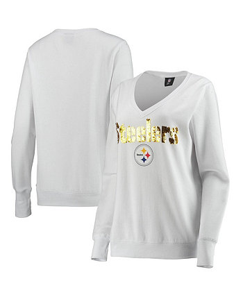 Женская белая толстовка Pittsburgh Steelers Victory с пуловером и V-образным вырезом Cuce