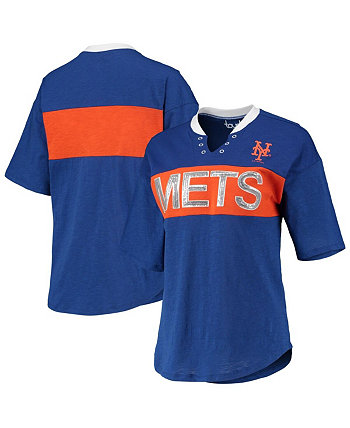 Женская королевская, оранжевая футболка New York Mets Lead Off Notch Neck Touch