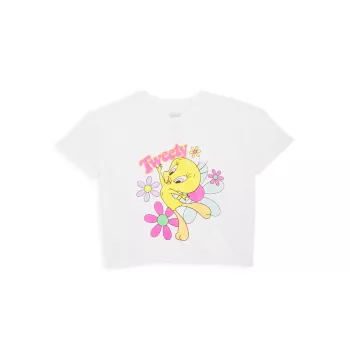 Укороченная футболка из джерси Tweety для маленьких девочек Chaser