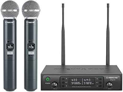 Phenyx Pro Wireless Microphone System, Dual Wireless Mics,w/ 2 Handhelds, Auto Scan,2x100 UHF Frequencies,328ft Range,Dynamic Microphone for Singing, Karaoke, Church(PTU-71-2H) Phenyx Pro