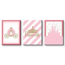 Big Dot of Happiness Little Princess Crown - Castle Nursery Wall Art and Kids Room Decorations - Gift Ideas - 7.5 x 10 inches - Set of 3 Prints Big Dot of Happiness