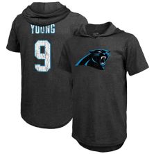 Мужская футболка Majestic Threads Bryce Young Black Carolina Panthers с именем и номером игрока Tri-Blend, приталенная футболка с капюшоном Majestic Threads
