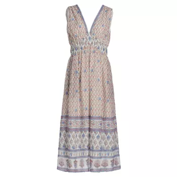 Petra Cotton-Silk V-Neck Midi Dress Xirena