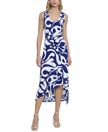 Women's Printed Wrap-Waist Asymmetric Dress Donna Morgan