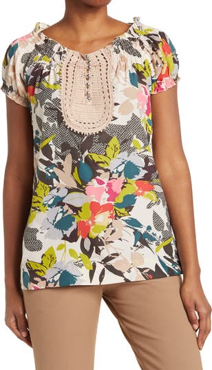 Присборенная блузка крючком с цветочным принтом VERTIGO PARIS