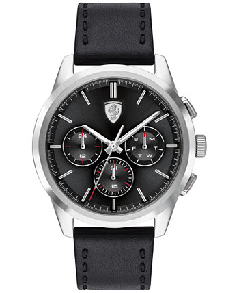 Мужские часы с хронографом Grand Tour с черным кожаным ремешком, 44 мм Ferrari
