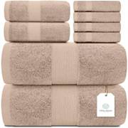 White Classic Luxury Cotton 8 Pcs Towel Set - 2x Bath Towels, 2x Hand Towels, 4x Washcloths White Classic