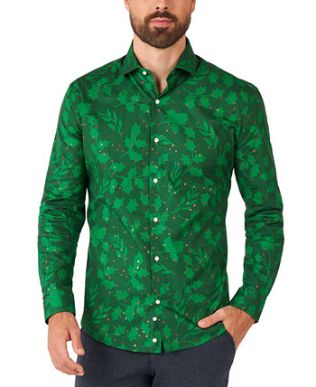 Мужская зеленая рубашка ягодного цвета с длинным рукавом OppoSuits