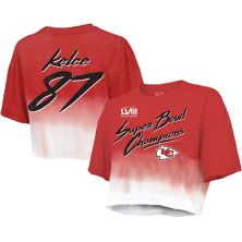 Women's Majestic Threads Travis Kelce Red/White Kansas City Chiefs Super Bowl LVIII Dip-Dye Player Name & Number Crop Top Majestic Threads