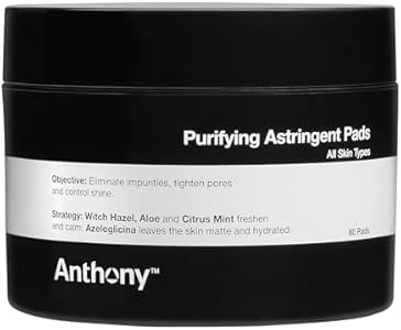 Anthony Witch Hazel Pads Pore Cleaner: 60 Count, Purifying Astringent Cleansing Toner Pads – Aloe Vera, and Citrus Mint, Eliminate Impurities, Minimize Pores and Control Shine Anthony