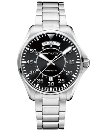 Мужские швейцарские автоматические часы цвета хаки Pilot из нержавеющей стали с браслетом 42 мм H64615135 Hamilton