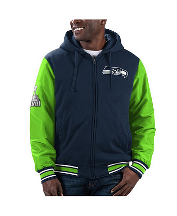 Мужская темно-синяя неоново-зеленая куртка с капюшоном Seattle Seahawks Player Option с молнией во всю длину G-III Sports