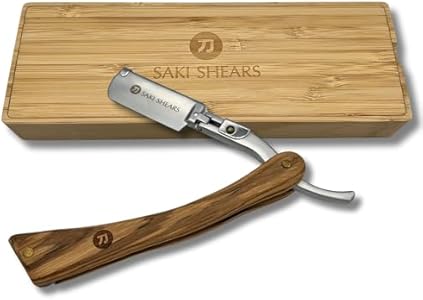 Straight Edge Traditional Shaving Razor with Disposable Blades - Cutthroat Men's Shave (Brown) Saki Shears