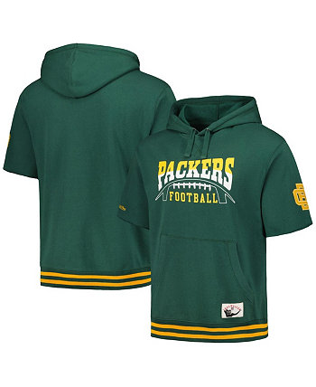 Мужской зеленый пуловер с капюшоном с короткими рукавами Green Bay Packers Pre-Game Mitchell & Ness