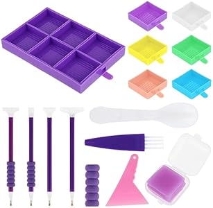 cobee 24pcs Diamond Painting Tool Accessory Tray Kits,6 Grids Rhinestone Tray Sorter Organizer with 5D Embroidery Art Pens Diamond Glue Clays Press Plate Correction for DIY Craft Supplies(Mixed Color) Cobee