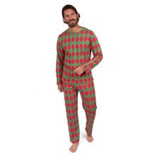 Leveret Мужская хлопковая свободная пижама из двух частей Argyle Black & Red S Leveret