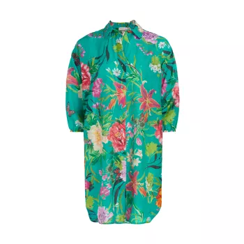 Floral Cotton &amp; Silk Cover-Up Mini Dress Johnny Was